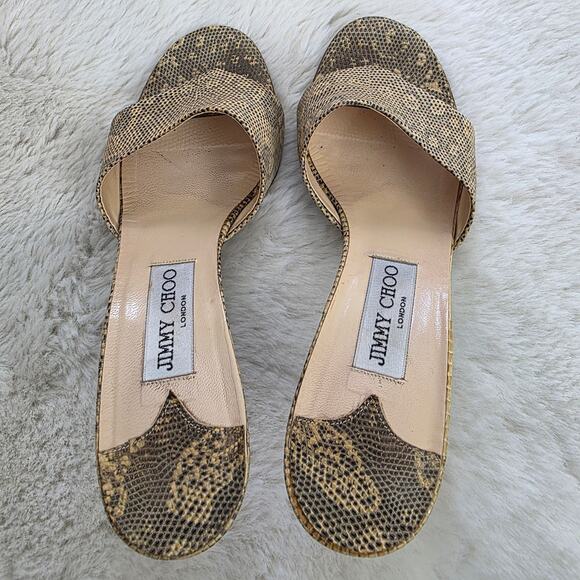 Jimmy Choo Snakeskin Animal Print Heels Open Toe Slide On Sandals - Picture 6 of 16